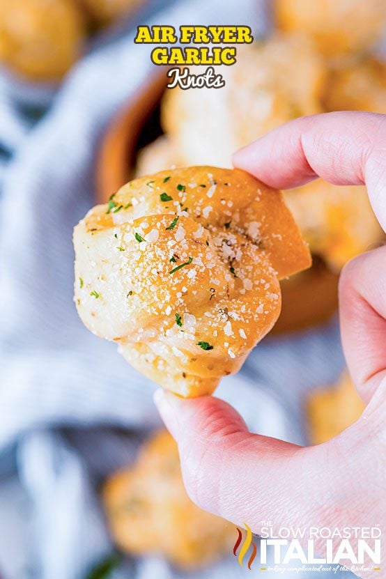 close up of air fryer garlic knots