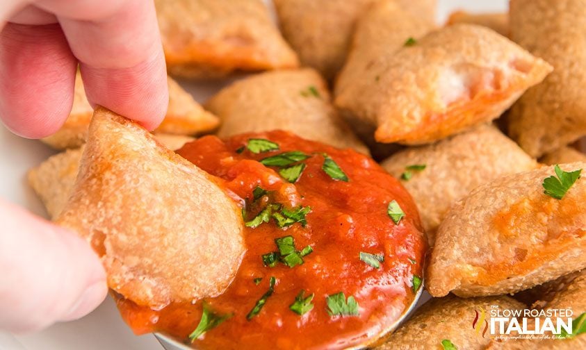 air fryer pizza rolls dipped in red sauce