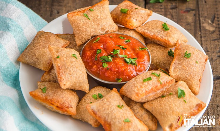 air fried pizza rolls on a platter