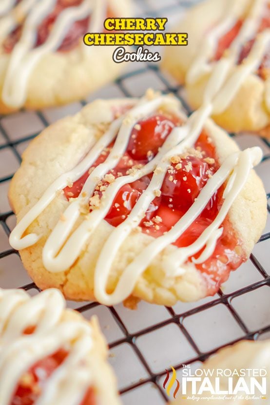 titled (shown on cooling rack): cherry cheesecake cookies