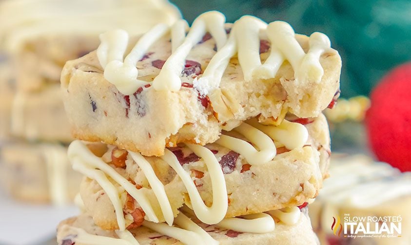 cranberry shortbread cookies with white chocolate glaze