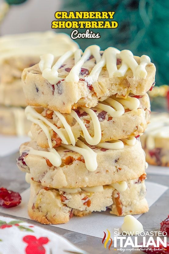 titled (shown in a stack) cranberry shortbread cookies
