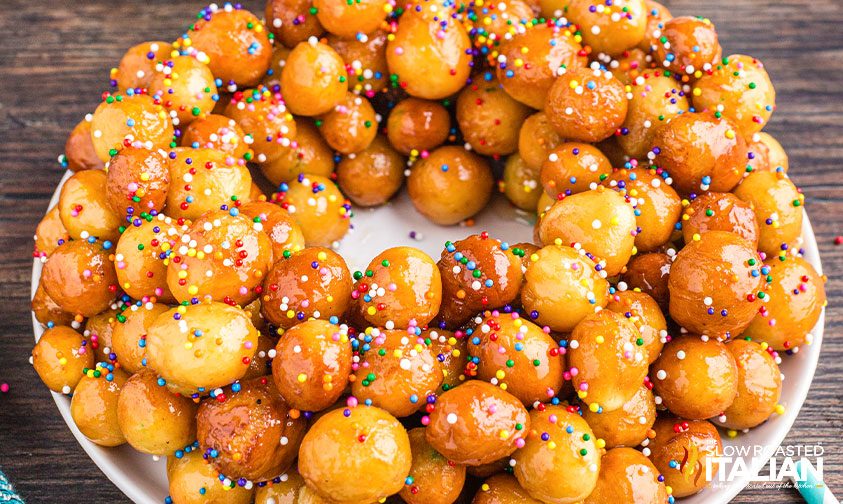 italian struffoli honey balls, fried