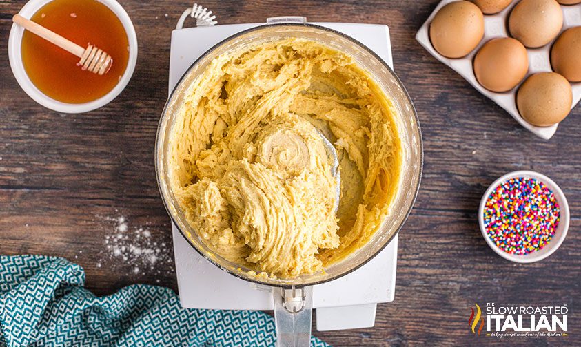 italian honey balls dough in a food processor