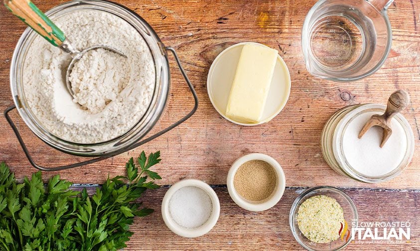 bread recipe ingredients in bowls