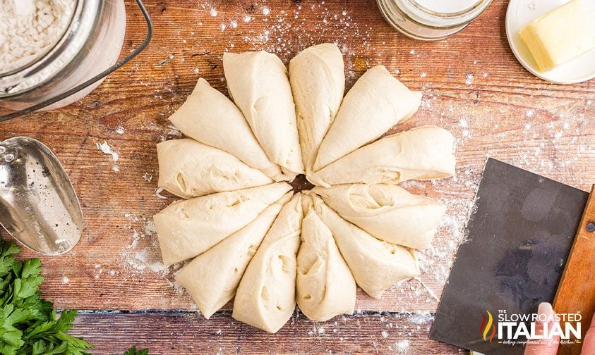 homemade bread dough cut into 12ths