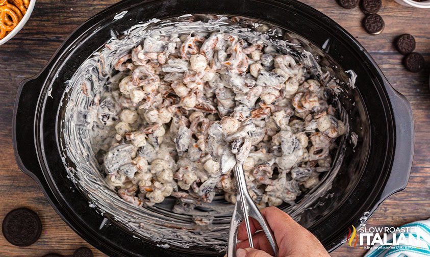 mixture of ingredients for cookies and cream crockpot candy