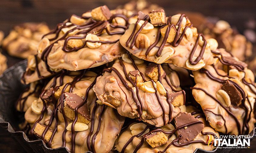 chocolate peanut butter crockpot candy, close up