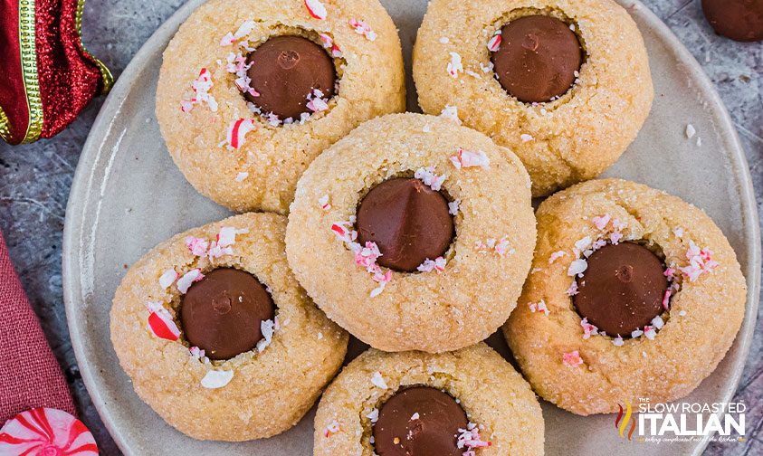 overhead: chocolate peppermint cookies on a platter