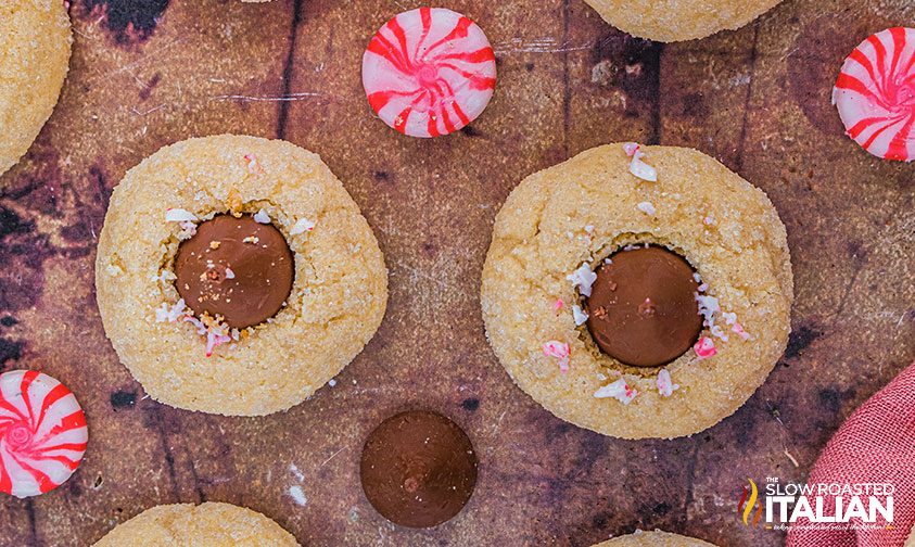 peppermint cookies on a wood board