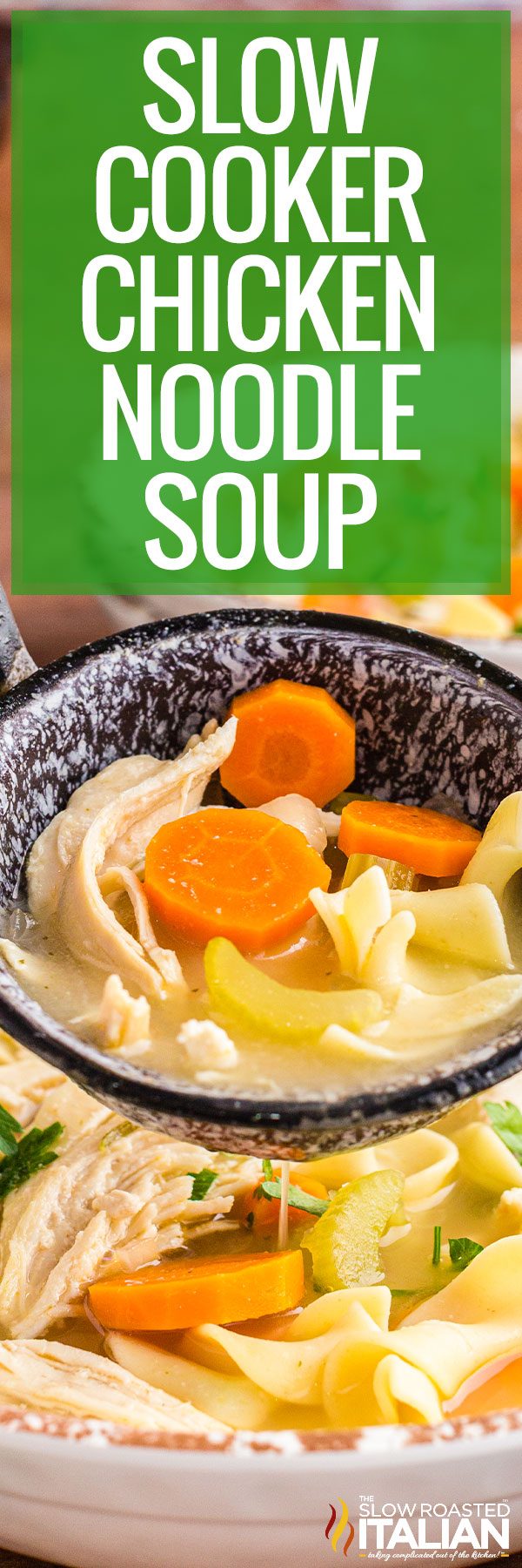 titled pinterest collage for slow cooker chicken noodle soup recipe