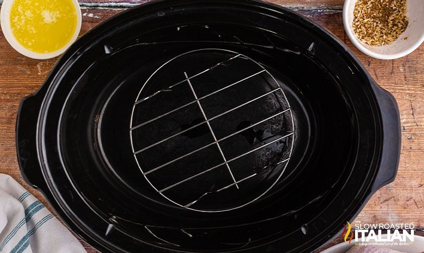 metal rack inside of crock pot