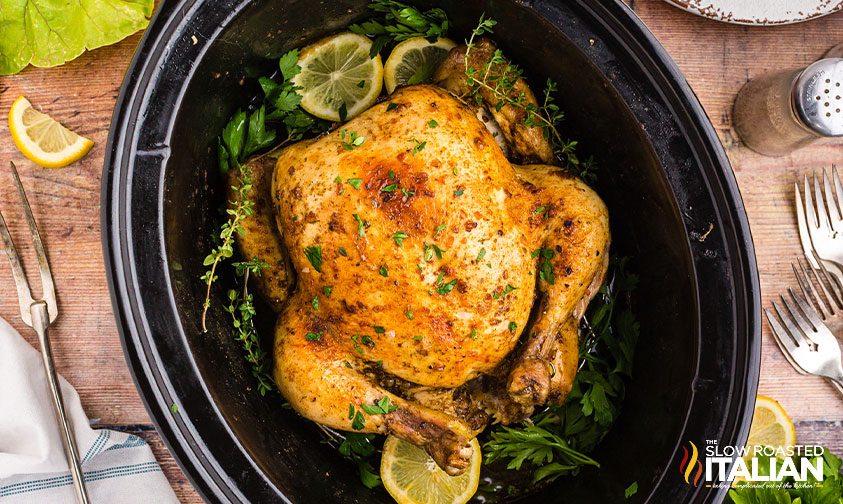 crock pot whole chicken finished with herbs