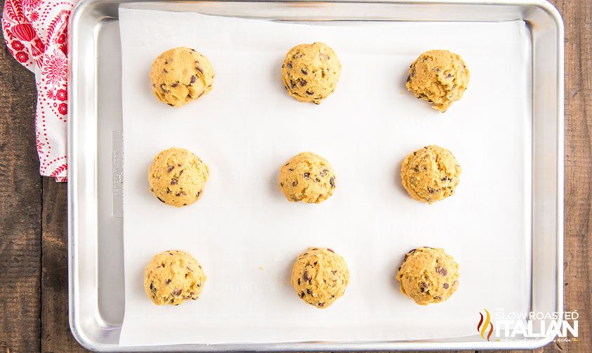 unbaked cookie dough on baking sheet