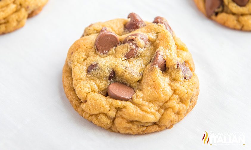 chocolate chip pudding cookie on baking sheet