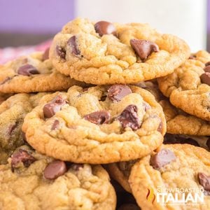 pile of homemade chocolate chip cookies