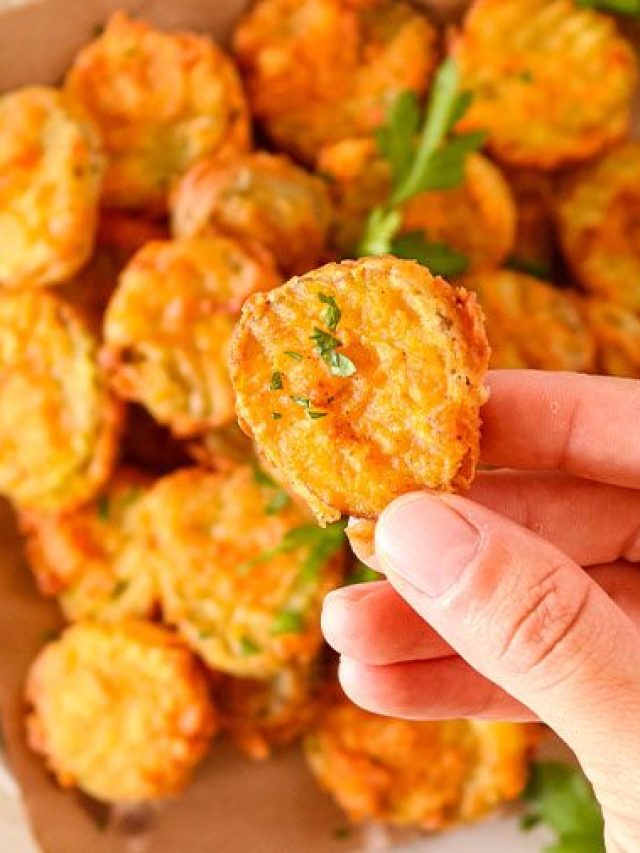 deep fried pickles on a tray