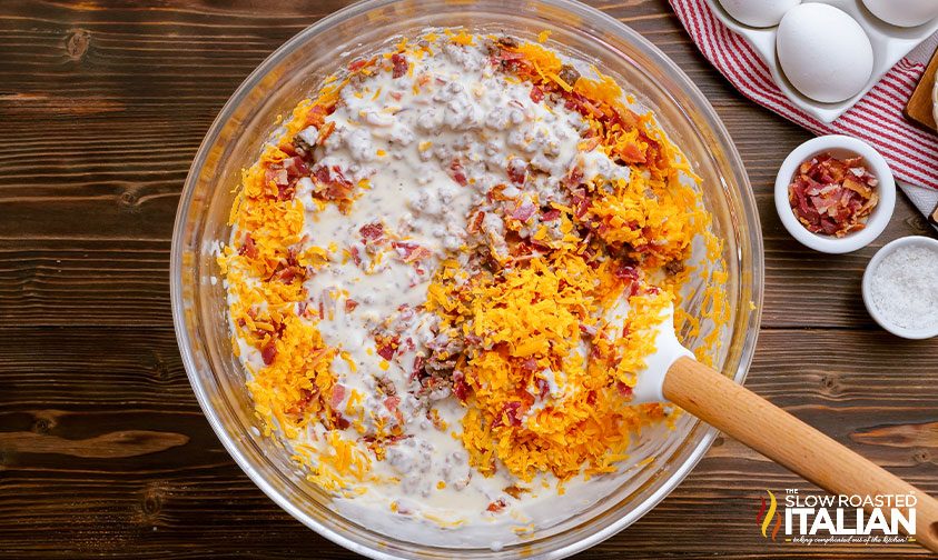 ground beef mixture in a bowl for burger bites