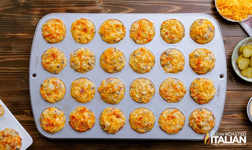 burger bites in muffin pan baked