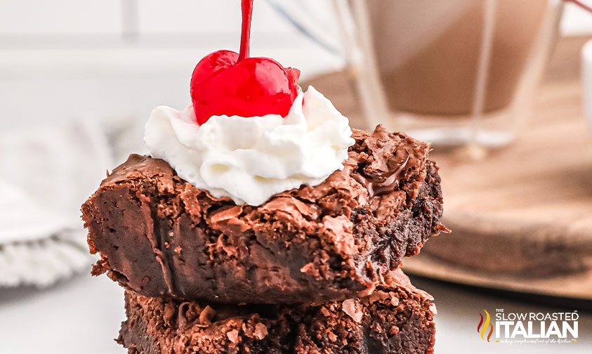 baileys boozy brownies stacked