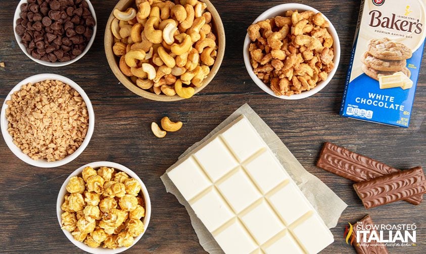 homemade cashew candy ingredients in small bowls