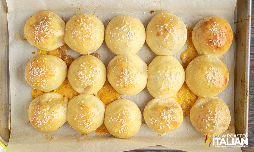 stuffed bread on baking sheet