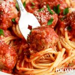 spaghetti and meatball on fork