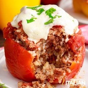 red bell pepper stuffed with filling