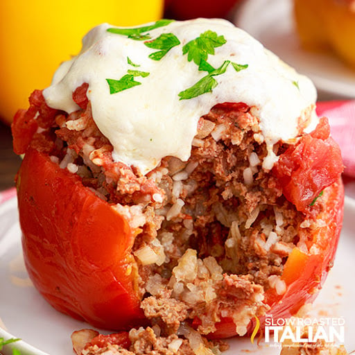 red bell pepper stuffed with filling