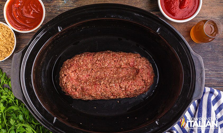 meat loaf in slow cooker, before cooking