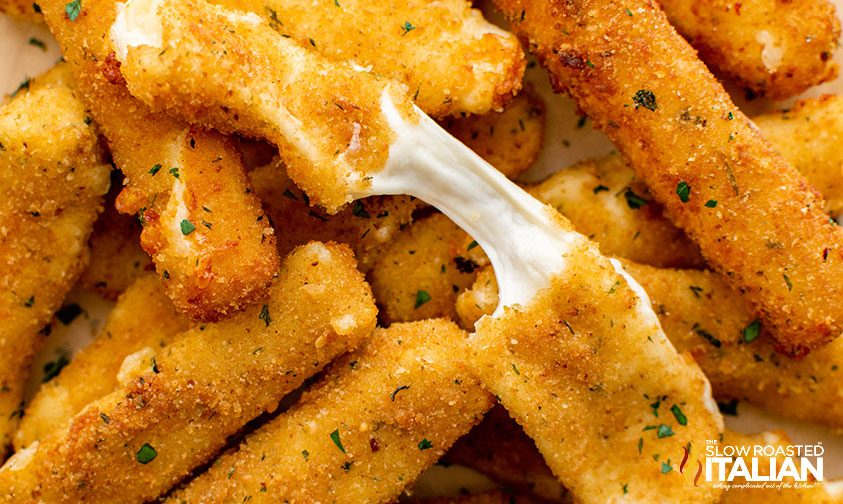 homemade mozzarella sticks close up