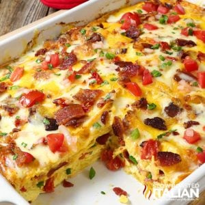 mexican breakfast casserole in white baking dish