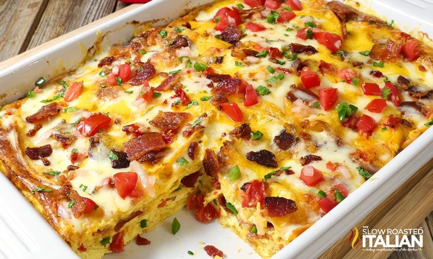 mexican breakfast casserole with slice removed