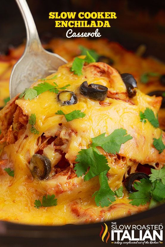 forkful of beef enchiladas close up