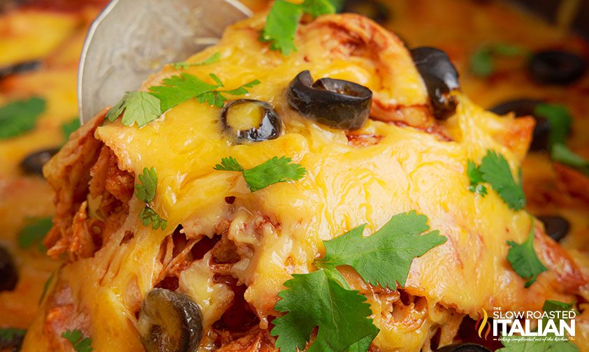 slow cooker enchilada casserole, close up