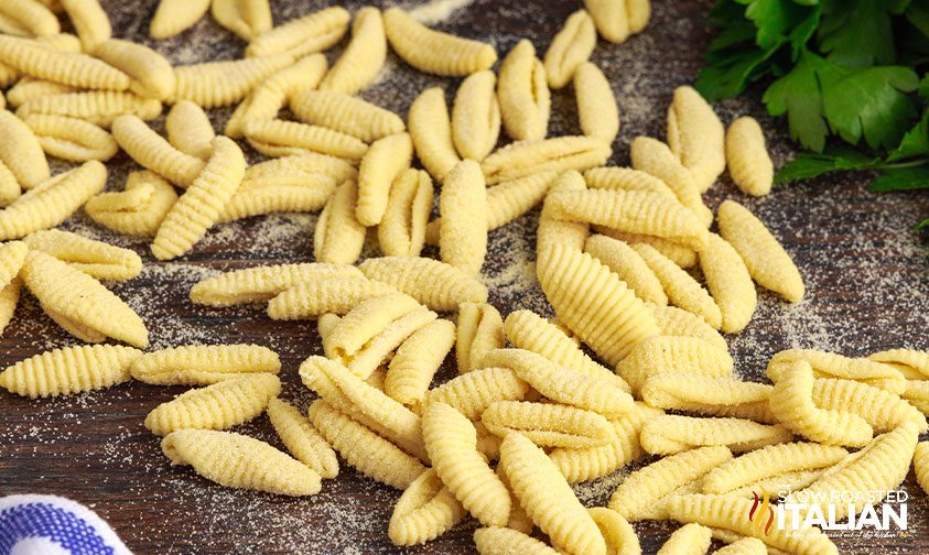 cavatelli prepared on floured surface