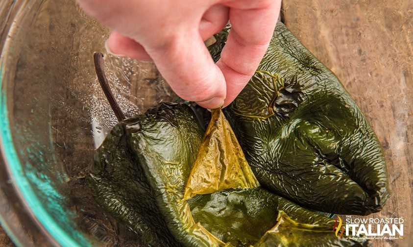 removing skins from roasted chiles