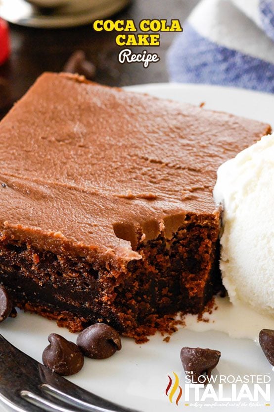 coca cola cake with a scoop of ice cream on plate