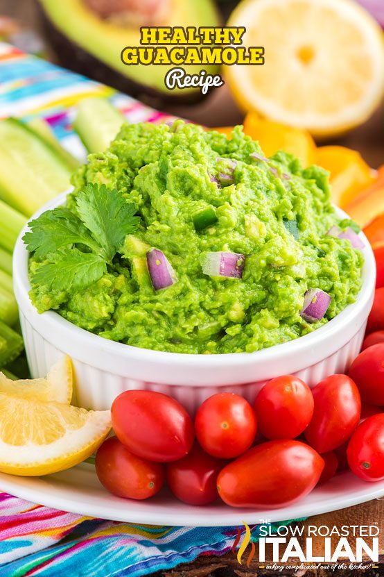 healthy guacamole in a white bowl