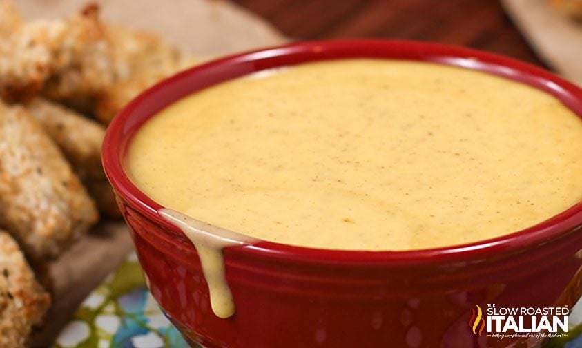 homemade honey mustard in red bowl