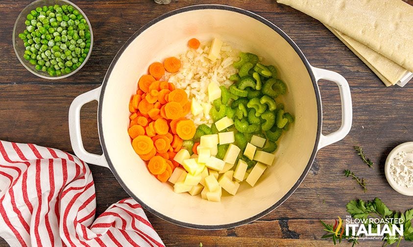 carrots onion celery and butter in large pot