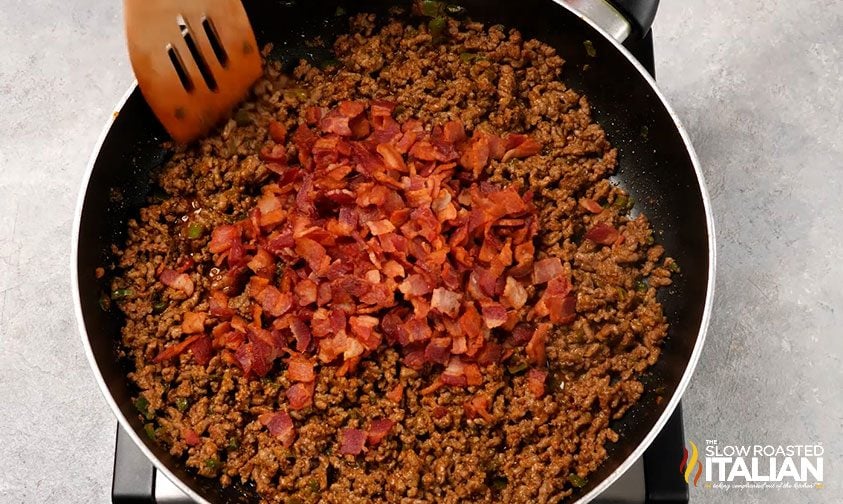 cooking beef taquitos filling in skillet