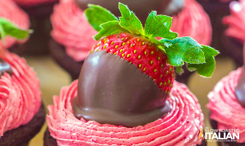 strawberry brownie cupcake close up