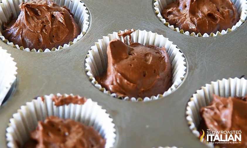 brownie batter in muffin pan