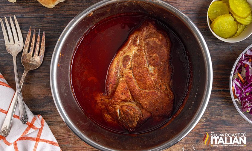 instant pot pork shoulder, cooked and ready for shredding