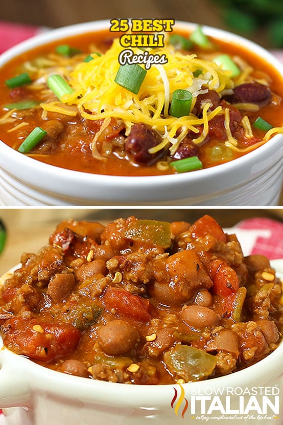 titled collage of for 25 best chili recipes
