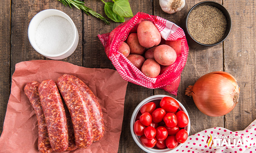 ingredients for sausage and potatoes