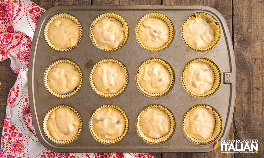 coffee cake muffins scooped in pan