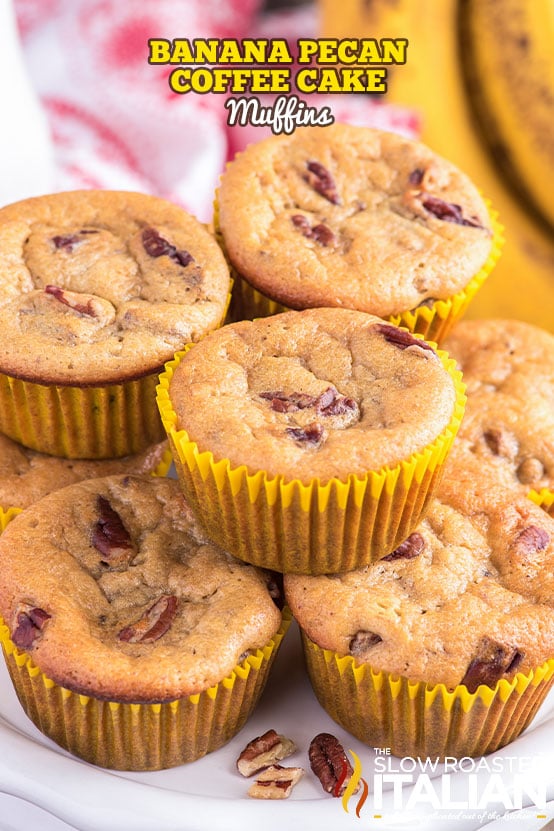 stack of homemade banana coffee cake muffins