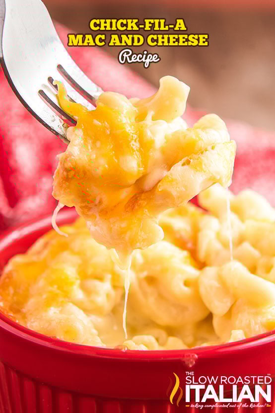 chick fil a mac and cheese on a fork